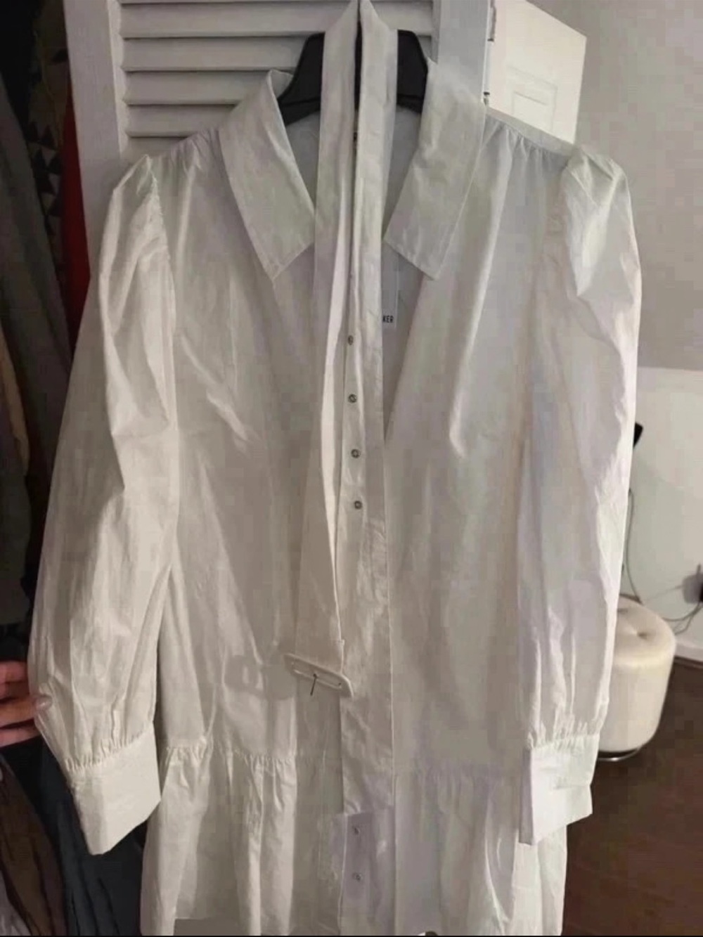 Walter Baker White Tie-Neck Mini Shirt Dress